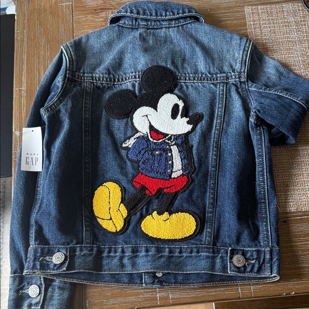 GAP Kids Dark Blue Denim Jacket with Mickey Chenille Patch